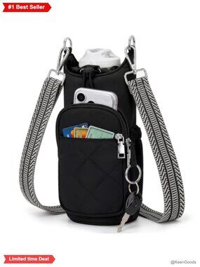Crossbody Water Bottle Bag Hands-Free Insulated RFID Water-Resistant Nylon